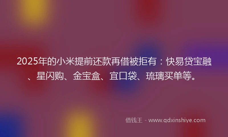 2025年的小米提前还款再借被拒有：快易贷宝融、星闪购、金宝盒、宜口袋、琉璃买单等。