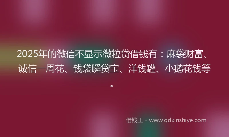 2025年的微信不显示微粒贷借钱有：麻袋财富、诚信一周花、钱袋瞬贷宝、洋钱罐、小鹅花钱等。