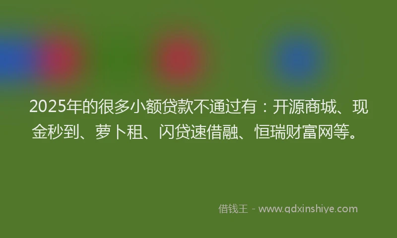 2025年的很多小额贷款不通过有：开源商城、现金秒到、萝卜租、闪贷速借融、恒瑞财富网等。