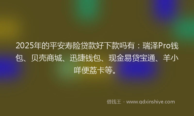 2025年的平安寿险贷款好下款吗有：瑞泽Pro钱包、贝壳商城、迅捷钱包、现金易贷宝通、羊小咩便荔卡等。