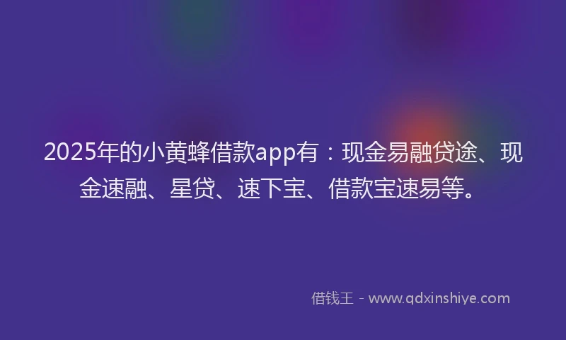 2025年的小黄蜂借款app有：现金易融贷途、现金速融、星贷、速下宝、借款宝速易等。