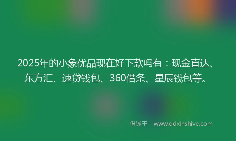 2025年的小象优品现在好下款吗有：现金直达、东方汇、速贷钱包、360借条、星辰钱包等。