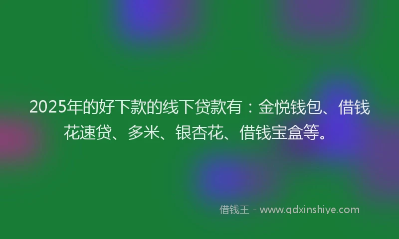 2025年的好下款的线下贷款有：金悦钱包、借钱花速贷、多米、银杏花、借钱宝盒等。