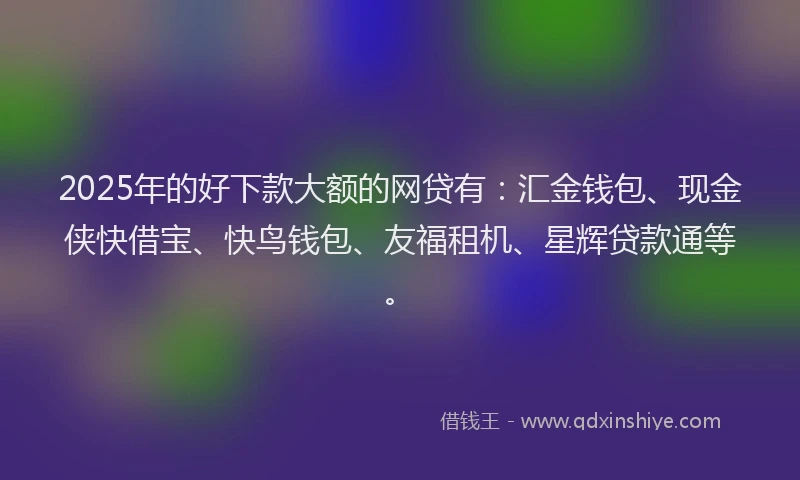 2025年的好下款大额的网贷有：汇金钱包、现金侠快借宝、快鸟钱包、友福租机、星辉贷款通等。