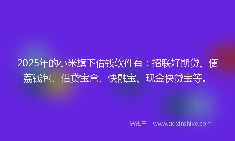 2025年的小米旗下借钱软件有：招联好期贷、便荔钱包、借贷宝盒、快融宝、现金快贷宝等。