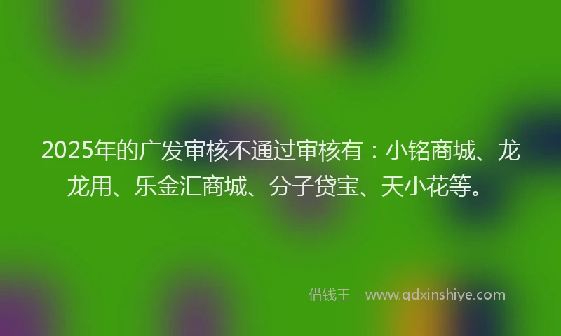 2025年的广发审核不通过审核有：小铭商城、龙龙用、乐金汇商城、分子贷宝、天小花等。