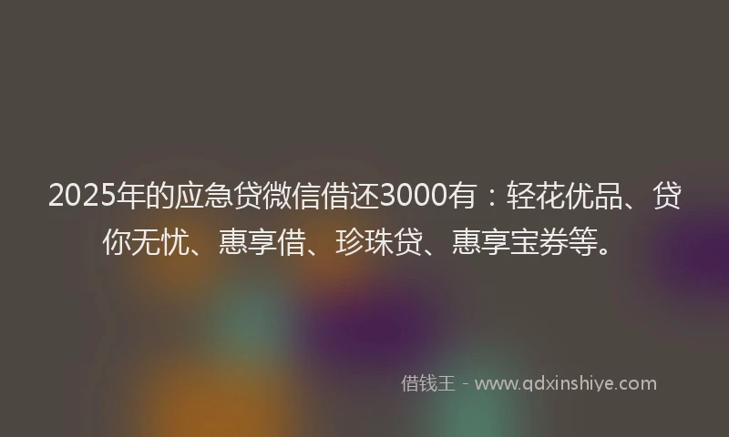 2025年的应急贷微信借还3000有：轻花优品、贷你无忧、惠享借、珍珠贷、惠享宝券等。