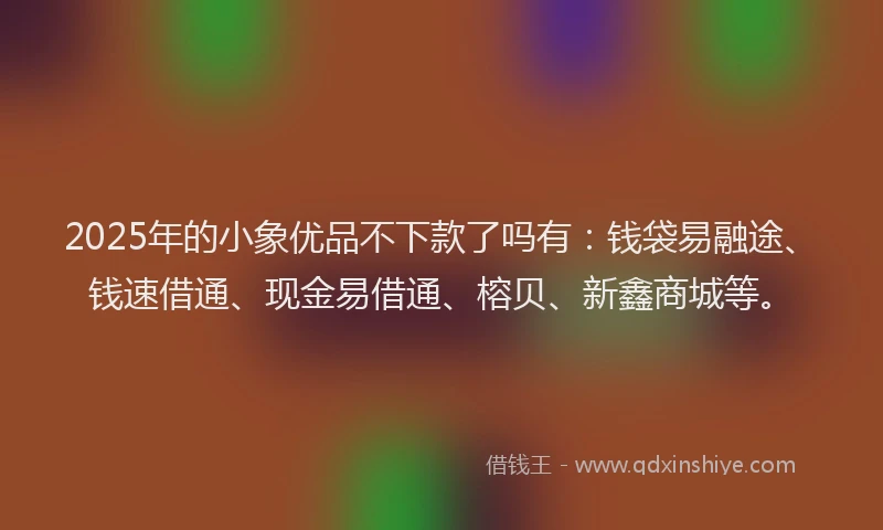 2025年的小象优品不下款了吗有:钱袋易融途、钱速借通、现金易借通、榕贝、新鑫商城等。