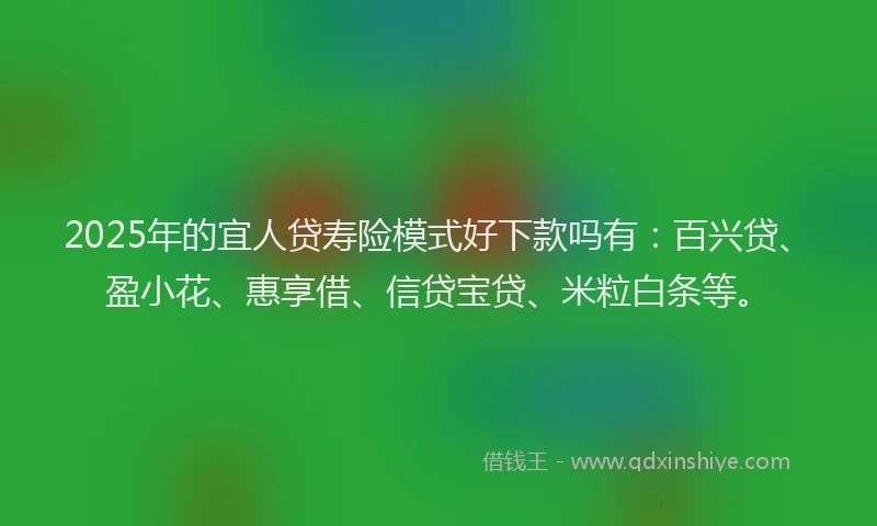 2025年的宜人贷寿险模式好下款吗有：百兴贷、盈小花、惠享借、信贷宝贷、米粒白条等。