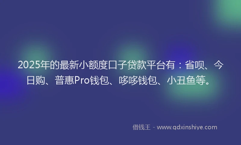 2025年的最新小额度口子贷款平台有：省呗、今日购、普惠Pro钱包、哆哆钱包、小丑鱼等。