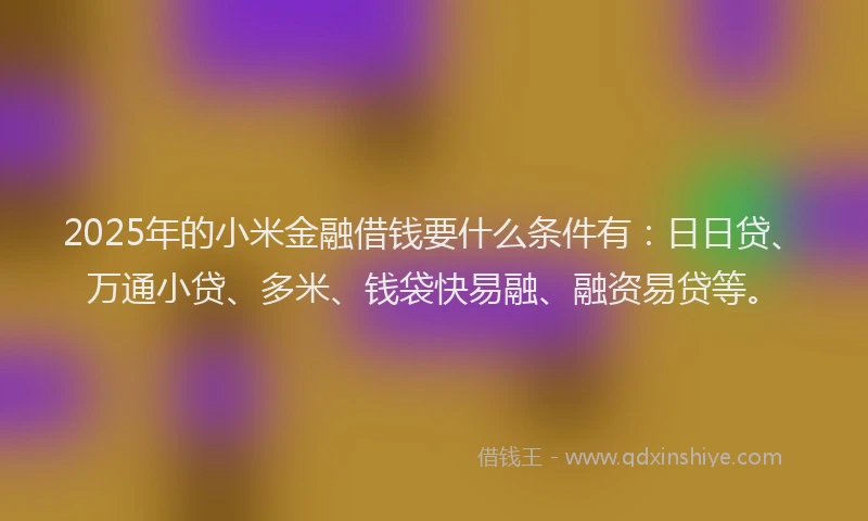 2025年的小米金融借钱要什么条件有：日日贷、万通小贷、多米、钱袋快易融、融资易贷等。