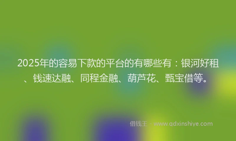 2025年的容易下款的平台的有哪些有：银河好租、钱速达融、同程金融、葫芦花、甄宝借等。