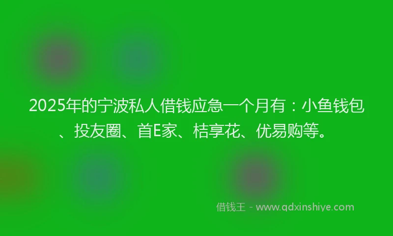 2025年的宁波私人借钱应急一个月有：小鱼钱包、投友圈、首E家、桔享花、优易购等。