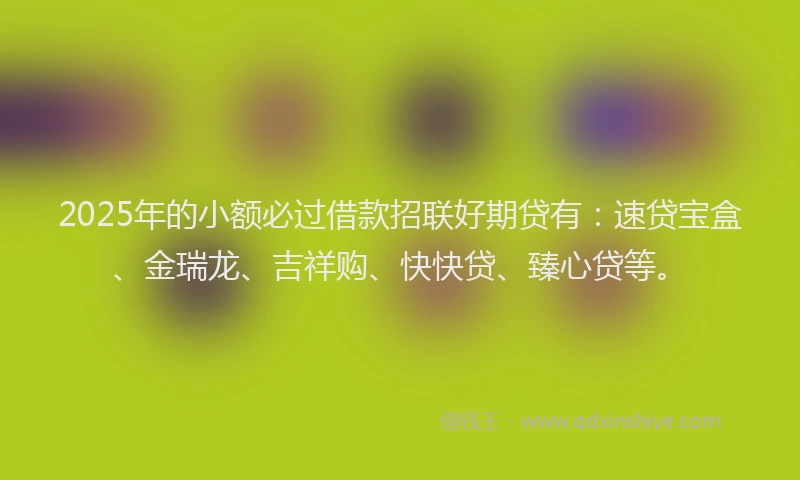 2025年的小额必过借款招联好期贷有：速贷宝盒、金瑞龙、吉祥购、快快贷、臻心贷等。