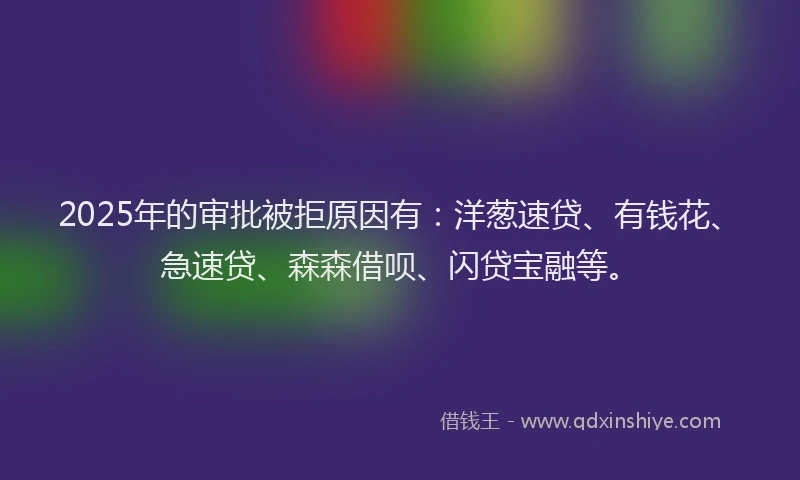 2025年的审批被拒原因有：洋葱速贷、有钱花、急速贷、森森借呗、闪贷宝融等。