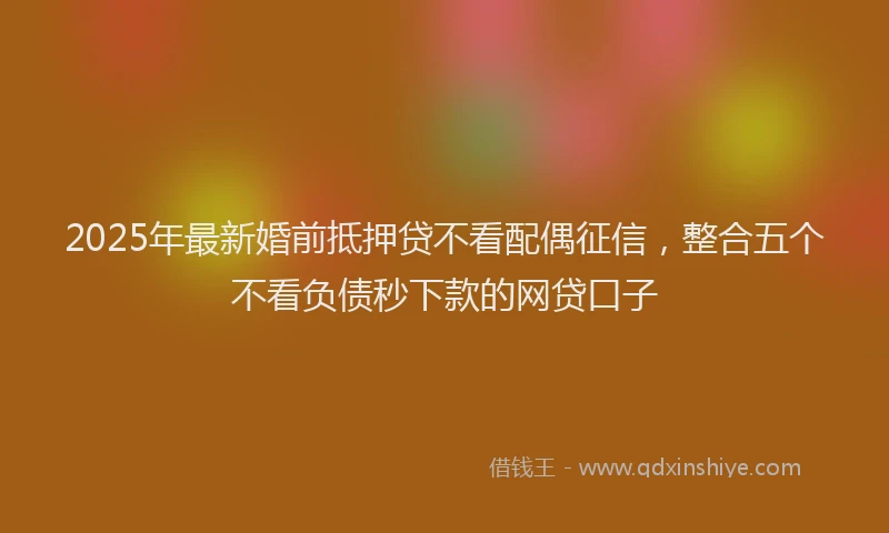 2025年最新婚前抵押贷不看配偶征信，整合五个不看负债秒下款的网贷口子