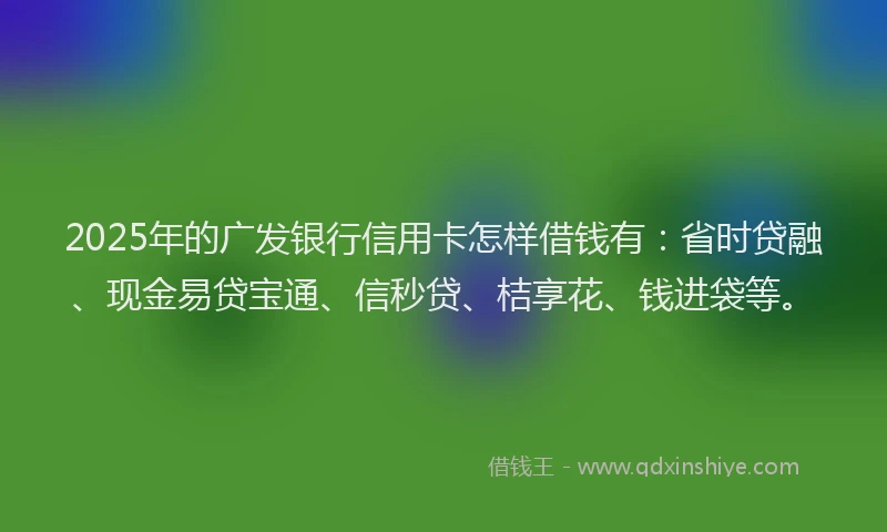 2025年的广发银行信用卡怎样借钱有：省时贷融、现金易贷宝通、信秒贷、桔享花、钱进袋等。