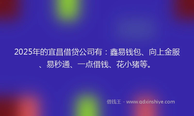 2025年的宜昌借贷公司有：鑫易钱包、向上金服、易秒通、一点借钱、花小猪等。