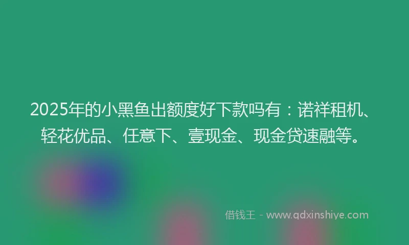 2025年的小黑鱼出额度好下款吗有：诺祥租机、轻花优品、任意下、壹现金、现金贷速融等。
