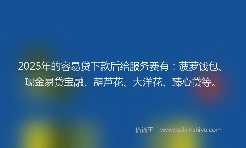 2025年的容易贷下款后给服务费有：菠萝钱包、现金易贷宝融、葫芦花、大洋花、臻心贷等。
