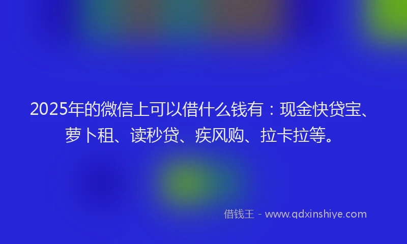 2025年的微信上可以借什么钱有：现金快贷宝、萝卜租、读秒贷、疾风购、拉卡拉等。