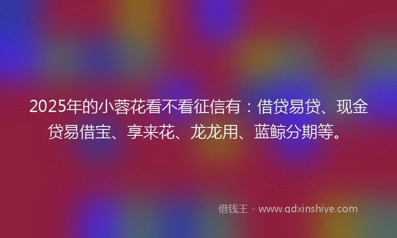 2025年的小蓉花看不看征信有：借贷易贷、现金贷易借宝、享来花、龙龙用、蓝鲸分期等。
