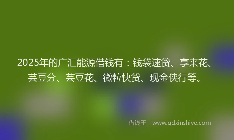 2025年的广汇能源借钱有：钱袋速贷、享来花、芸豆分、芸豆花、微粒快贷、现金侠行等。