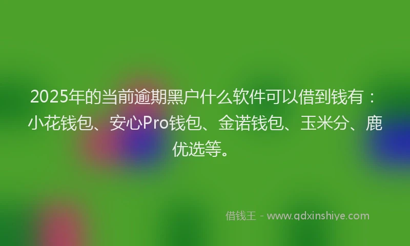 2025年的当前逾期黑户什么软件可以借到钱有：小花钱包、安心Pro钱包、金诺钱包、玉米分、鹿优选等。