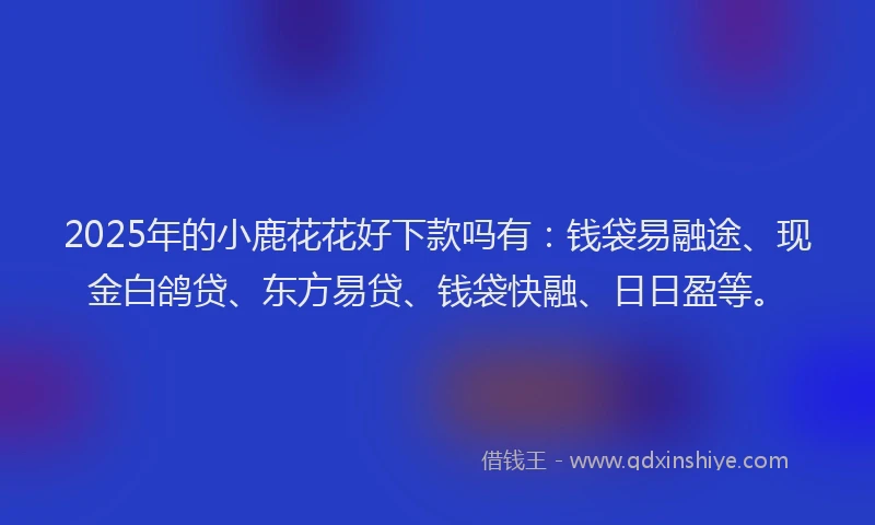 2025年的小鹿花花好下款吗有：钱袋易融途、现金白鸽贷、东方易贷、钱袋快融、日日盈等。