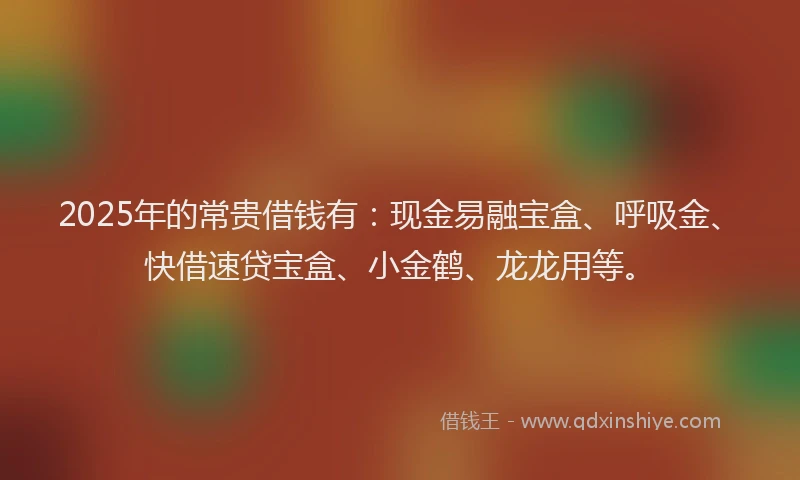 2025年的常贵借钱有：现金易融宝盒、呼吸金、快借速贷宝盒、小金鹤、龙龙用等。