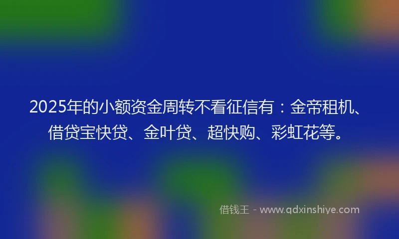 2025年的小额资金周转不看征信有：金帝租机、借贷宝快贷、金叶贷、超快购、彩虹花等。
