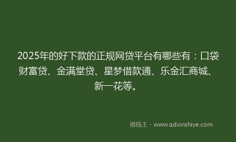 2025年的好下款的正规网贷平台有哪些有：口袋财富贷、金满堂贷、星梦借款通、乐金汇商城、新一花等。