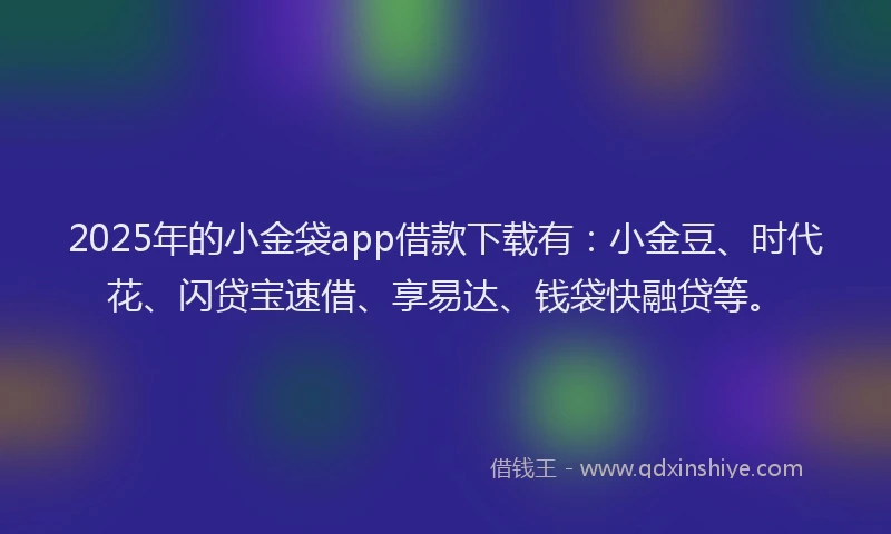 2025年的小金袋app借款下载有：小金豆、时代花、闪贷宝速借、享易达、钱袋快融贷等。