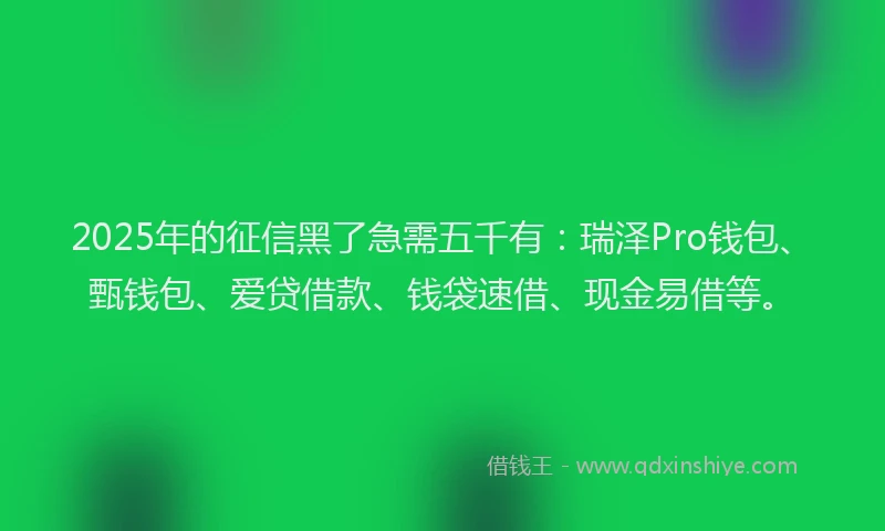 2025年的征信黑了急需五千有：瑞泽Pro钱包、甄钱包、爱贷借款、钱袋速借、现金易借等。