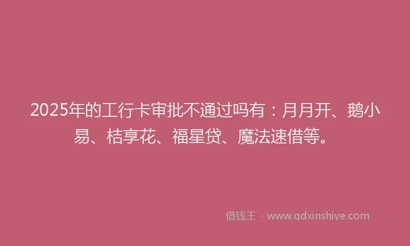 2025年的工行卡审批不通过吗有：月月开、鹅小易、桔享花、福星贷、魔法速借等。