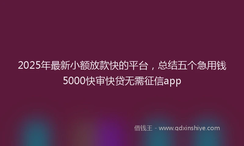 2025年最新小额放款快的平台，总结五个急用钱5000快审快贷无需征信app