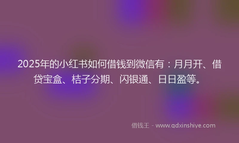 2025年的小红书如何借钱到微信有：月月开、借贷宝盒、桔子分期、闪银通、日日盈等。