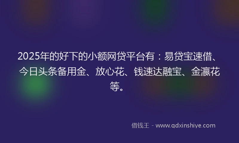 2025年的好下的小额网贷平台有：易贷宝速借、今日头条备用金、放心花、钱速达融宝、金瀛花等。