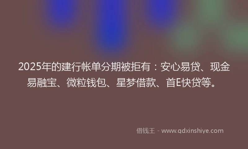 2025年的建行帐单分期被拒有：安心易贷、现金易融宝、微粒钱包、星梦借款、首E快贷等。