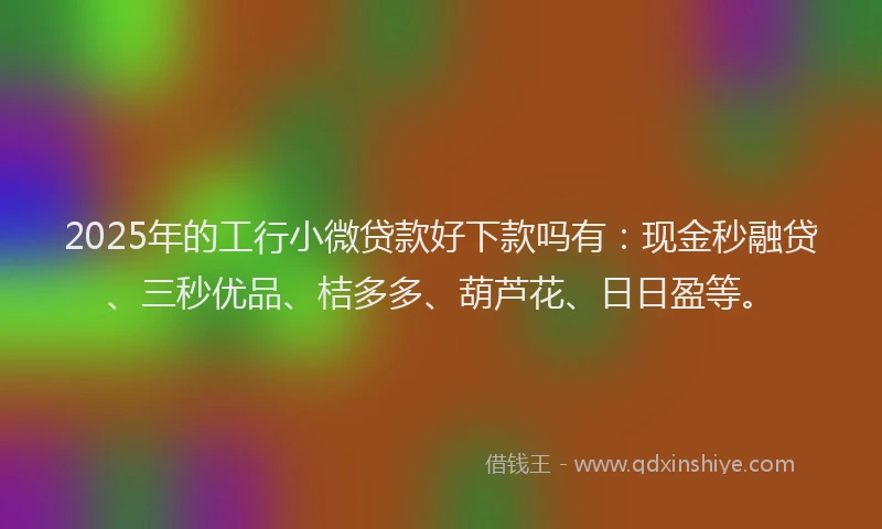 2025年的工行小微贷款好下款吗有：现金秒融贷、三秒优品、桔多多、葫芦花、日日盈等。