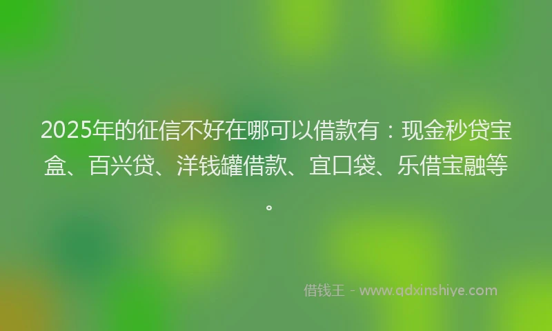 2025年的征信不好在哪可以借款有：现金秒贷宝盒、百兴贷、洋钱罐借款、宜口袋、乐借宝融等。
