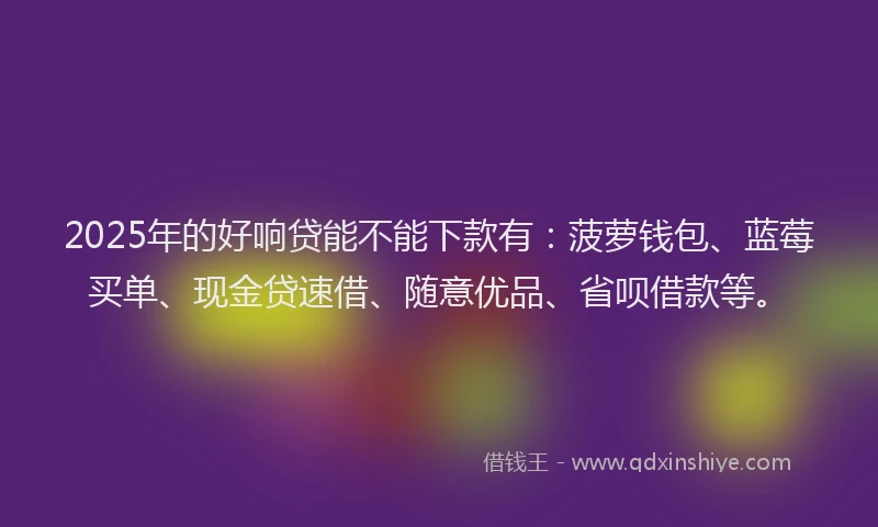2025年的好响贷能不能下款有：菠萝钱包、蓝莓买单、现金贷速借、随意优品、省呗借款等。