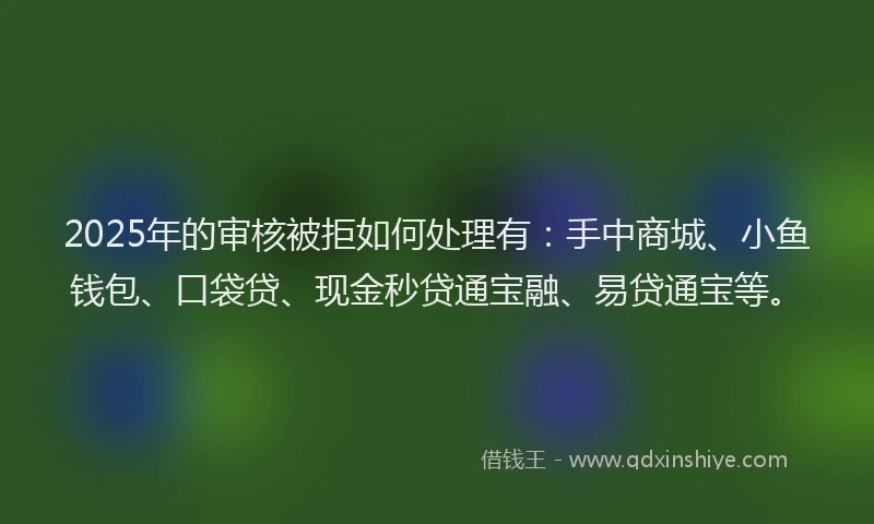 2025年的审核被拒如何处理有：手中商城、小鱼钱包、口袋贷、现金秒贷通宝融、易贷通宝等。