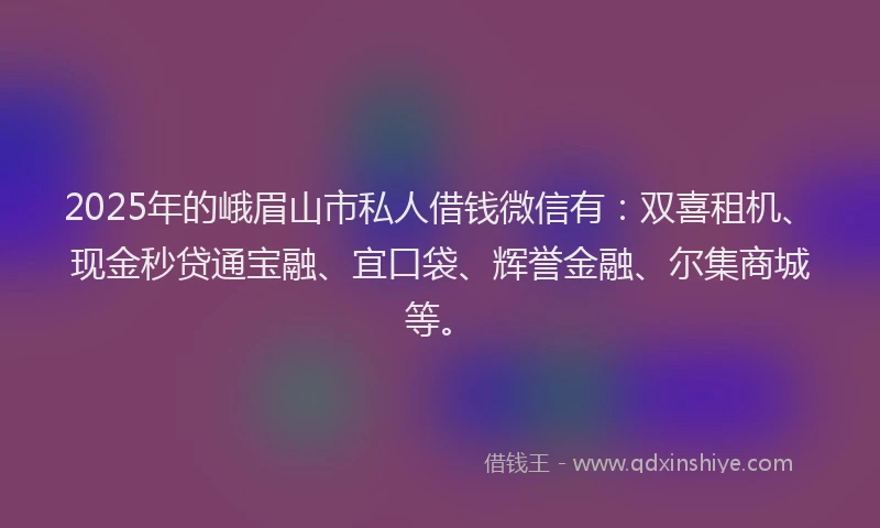 2025年的峨眉山市私人借钱微信有：双喜租机、现金秒贷通宝融、宜口袋、辉誉金融、尔集商城等。