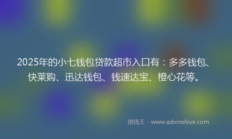 2025年的小七钱包贷款超市入口有：多多钱包、快莱购、迅达钱包、钱速达宝、橙心花等。