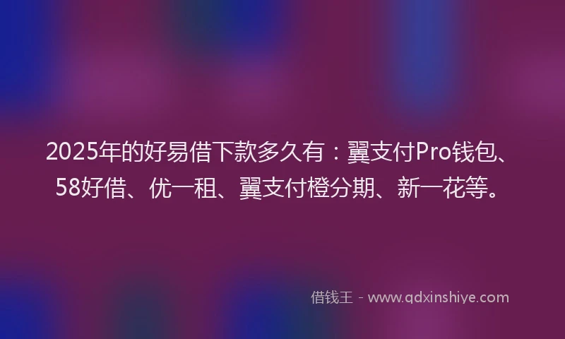 2025年的好易借下款多久有：翼支付Pro钱包、58好借、优一租、翼支付橙分期、新一花等。