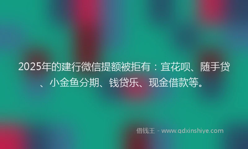 2025年的建行微信提额被拒有：宜花呗、随手贷、小金鱼分期、钱贷乐、现金借款等。