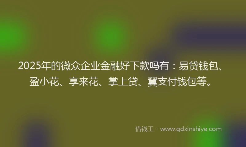 2025年的微众企业金融好下款吗有：易贷钱包、盈小花、享来花、掌上贷、翼支付钱包等。