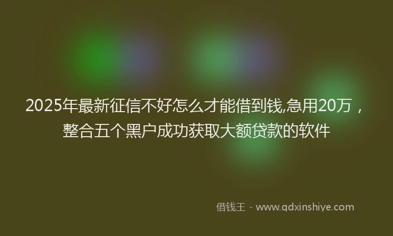 2025年最新征信不好怎么才能借到钱,急用20万，整合五个黑户成功获取大额贷款的软件