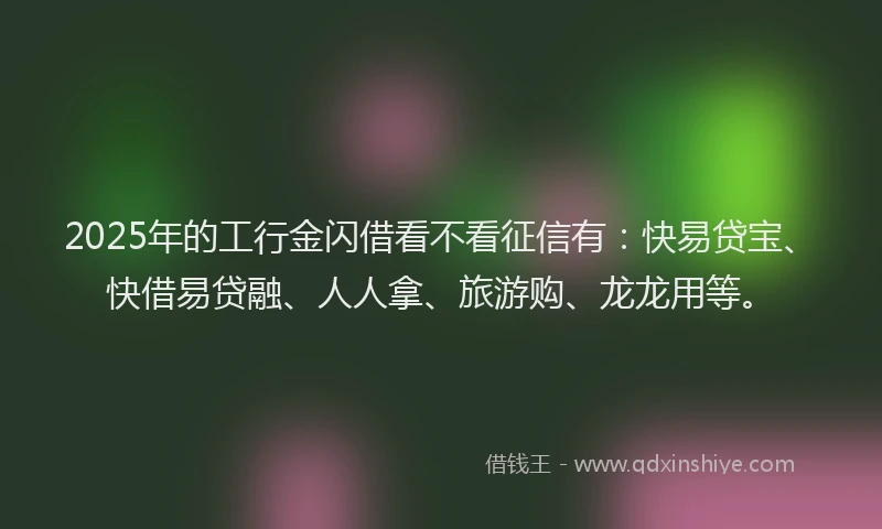 2025年的工行金闪借看不看征信有：快易贷宝、快借易贷融、人人拿、旅游购、龙龙用等。
